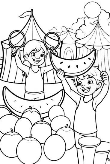 A coloring page of Summer Fruit Carnival Coloring Page