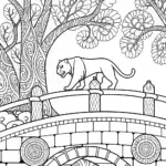 Brave Panther on the Enchanted Bridge Coloring Page