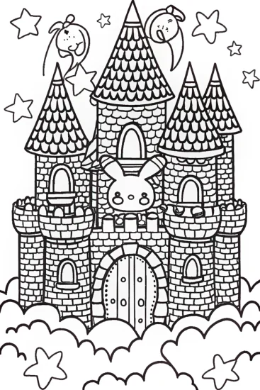 A coloring page of Cinnamoroll’s Cloud Castle Adventure Coloring Page