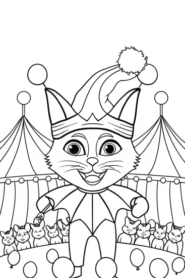 A coloring page of Jester the Cat’s Circus Coloring Page