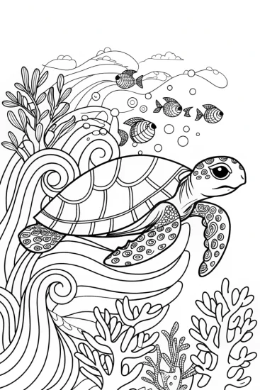 A coloring page of The Serene Sea Turtle Sanctuary Coloring Page