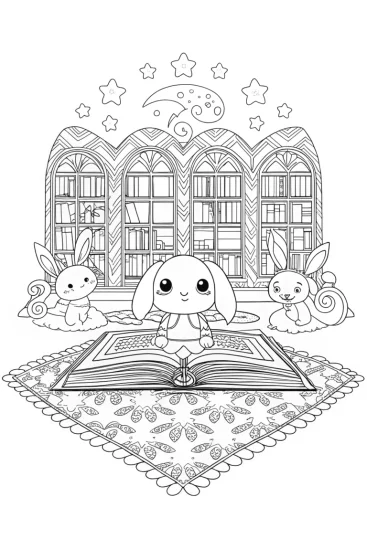 A coloring page of Cinnamoroll’s Magical Book Adventure Coloring Page
