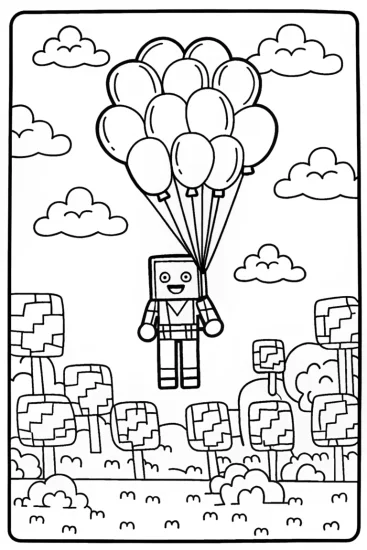 A coloring page of Minecraft Balloon Adventure Coloring Page