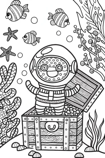 A coloring page of Captain Barnacles’ Bubble Adventure Coloring Page