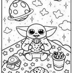 Baby Yoda Cosmic Picnic Coloring Page