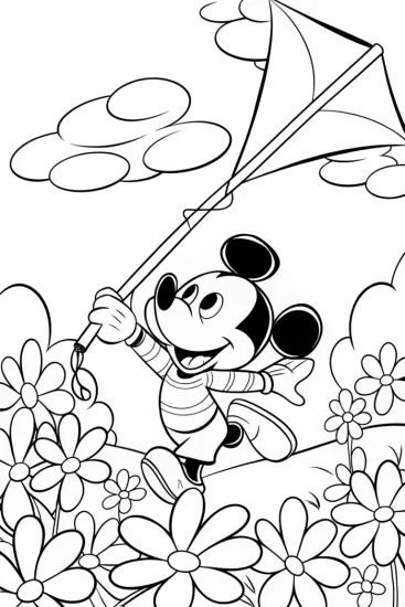 A coloring page of Mickey Mouse’s Magical Kite Adventure Coloring Page