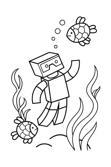 A coloring page of Minecraft Underwater Odyssey Coloring Page