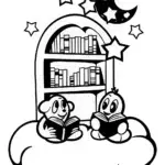 Monsters in the Moonlit Library Coloring Page