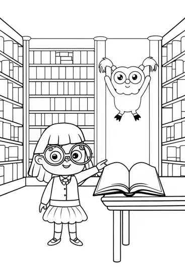 A coloring page of Hello Kitty’s Enchanted Library Adventure Coloring Page