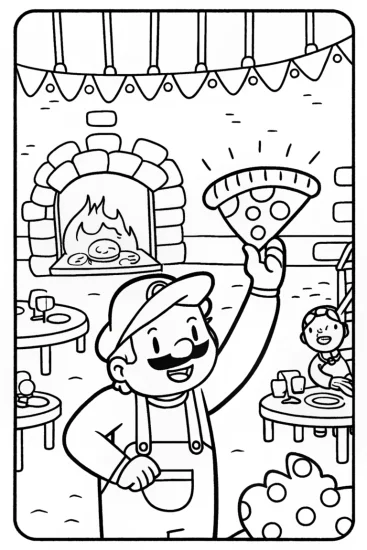 A coloring page of Luigi’s Pizza Party Adventure Coloring Page