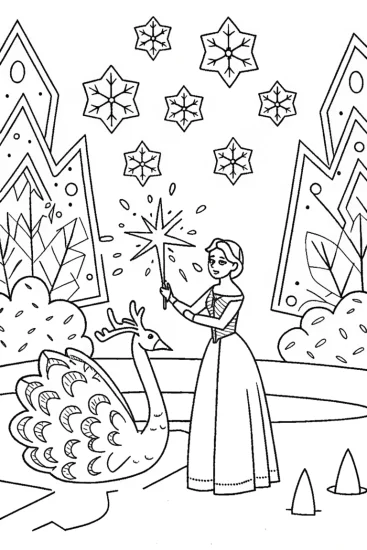 A coloring page of Elsa’s magical ice sculpture garden coloring page
