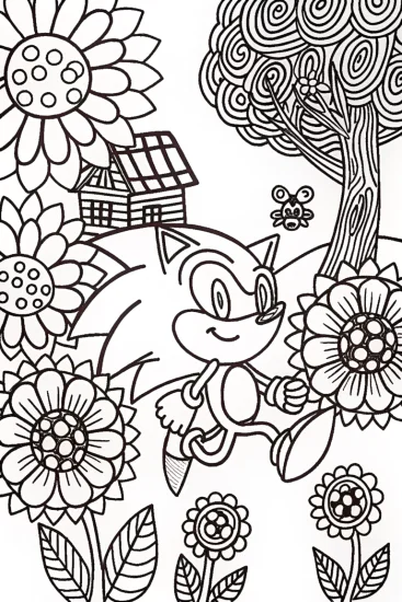 A coloring page of Sonic’s Magical Garden Race Coloring Page