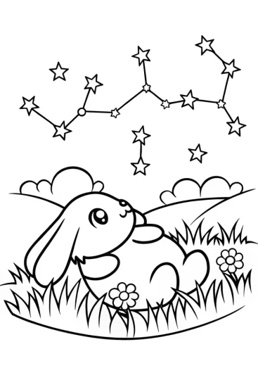A coloring page of Bunny’s Dreamy Stargazing Adventure Coloring Page