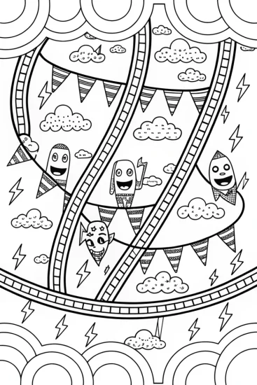 A coloring page of Lightning Bolt Race Track Coloring Page