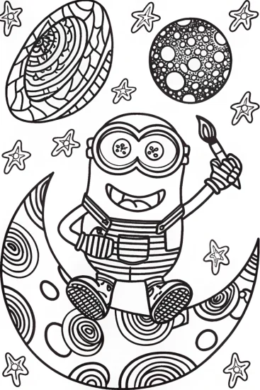 A coloring page of Minion’s Galactic Art Adventure Coloring Page