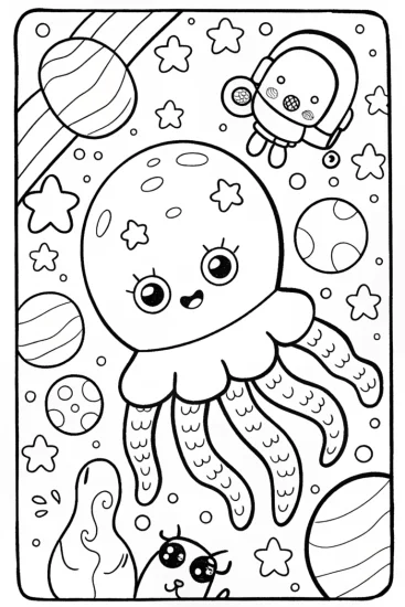 A coloring page of Squishmallow cosmic critter quest coloring page