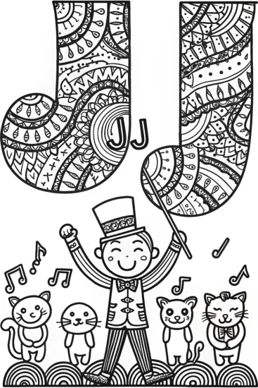 A coloring page of JJ’s Whimsical Musical Parade Coloring Page