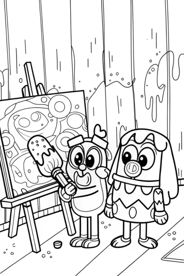 A coloring page of Bluey’s Magical Art Adventure Coloring Page