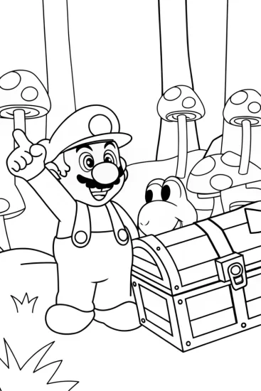 A coloring page of Mario and Yoshi’s Treasure Hunt Coloring Page