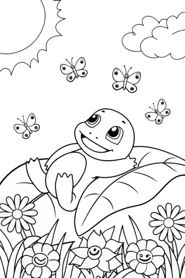 A coloring page of Charmander’s Cozy Garden Retreat Coloring Page