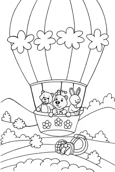 A coloring page of Rainbow Friends’ Hot Air Balloon Adventure Coloring Page