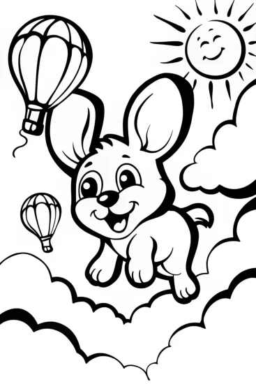 A coloring page of Puppy on a Cloudy Adventure Coloring Page