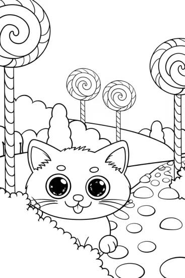 A coloring page of Taffy the Cat in Candy Land Coloring Page