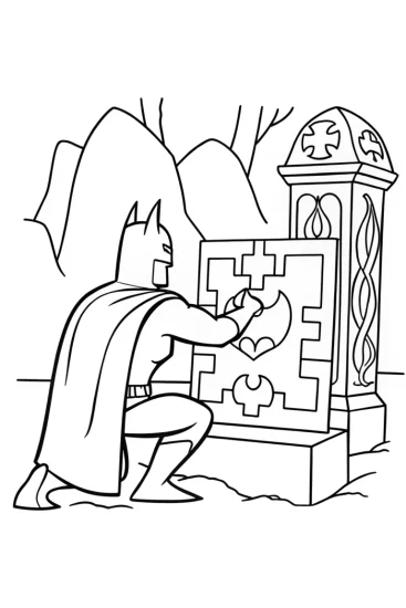 A coloring page of Batman and the Puzzle of the Lost Relic Coloring Page