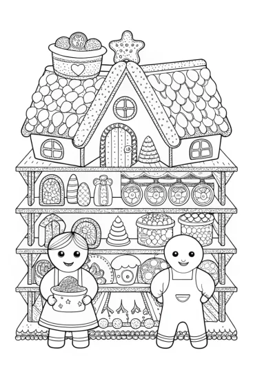 A coloring page of Gingerbread House Workshop Coloring Page