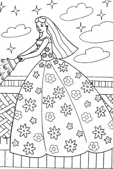 A coloring page of Barbie’s Dreamy Sky Garden Coloring Page