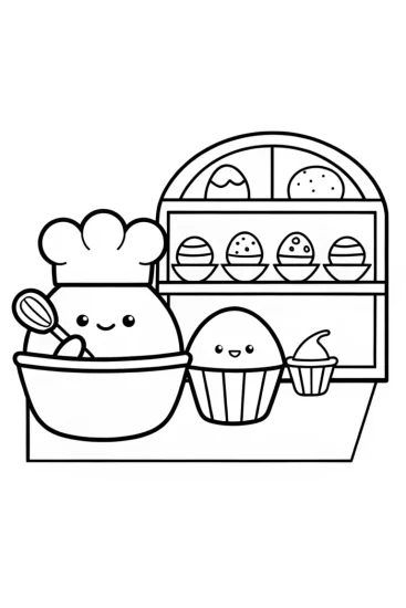 A coloring page of Squishmallow Bakery Extravaganza Coloring Page