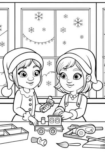 A coloring page of Christmas Adventure of the Imaginative Elves Coloring Page