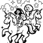 Rainbow High Students Riding Unicorns Coloring Page