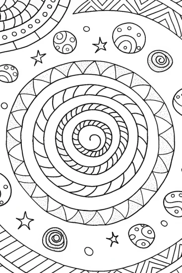 A coloring page of Galactic Journey Mandala Coloring Page