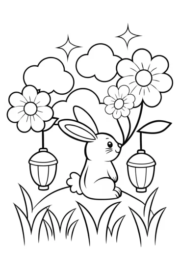 A coloring page of Banban’s Magical Garden Lantern Festival Coloring Page