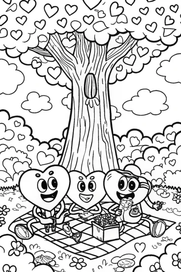 A coloring page of Heartfelt Friendship Tree Coloring Page