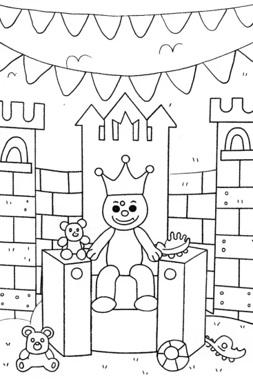 A coloring page of Huggy Wuggy’s Enchanted Toy Castle Coloring Page