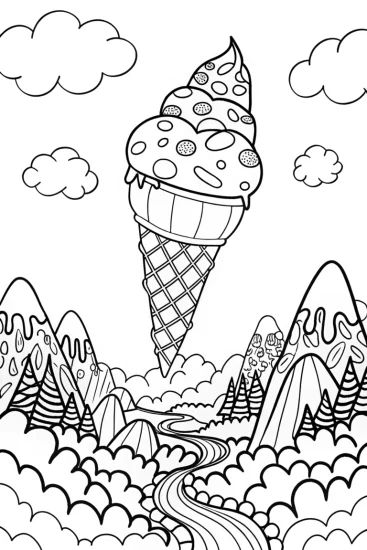 A coloring page of Ice Cream Rocket Adventure Coloring Page