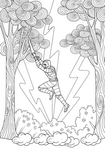 A coloring page of Ninja in a Thunderstorm Coloring Page