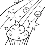 Cosmic Cupcake Space Adventure Coloring Page