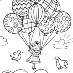 Alice’s Whimsical Balloon Ride Coloring Page