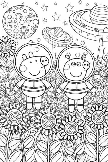 A coloring page of Peppa Pig’s Space Adventure Coloring Page