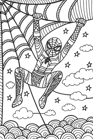 A coloring page of Miles Morales Dream Web Coloring Page