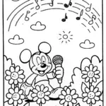 Mickey Mouse in a whimsical music garden