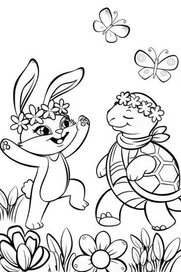 A coloring page of Springtime Garden Dance Coloring Page