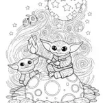 Baby Yoda’s Cosmic Camping Adventure Coloring Page