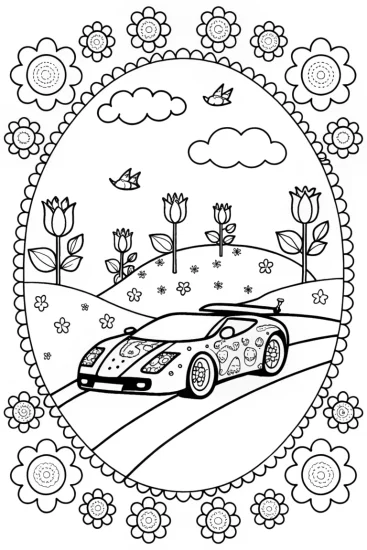 A coloring page of Lamborghini Adventure in a Dreamland Coloring Page