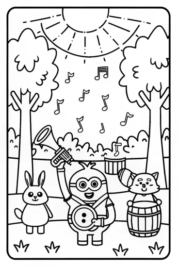 A coloring page of Minion’s Magical Music Festival Coloring Page