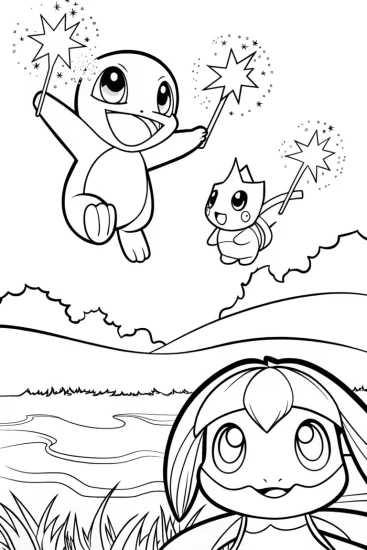 A coloring page of Celestial Guardian Trio Coloring Page