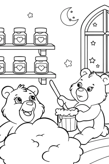 A coloring page of Care Bears’ Magical Dream Workshop Coloring Page